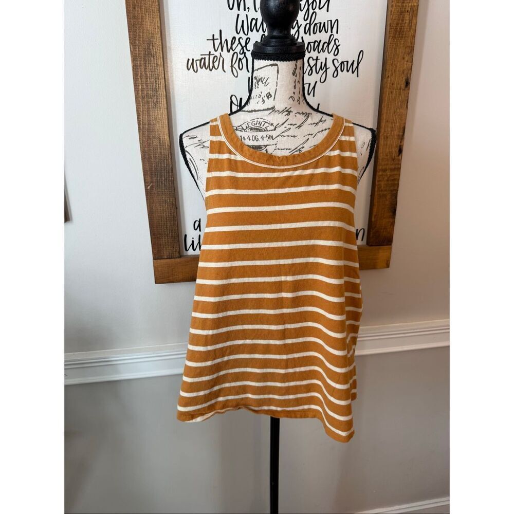 United By Blue Womens Impact Collection Striped Cotton Blend Tank Top Mustard XL